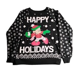 VTG Disney Mickey Mouse‎ Christmas Sweater Happy Holidays Snowflake M